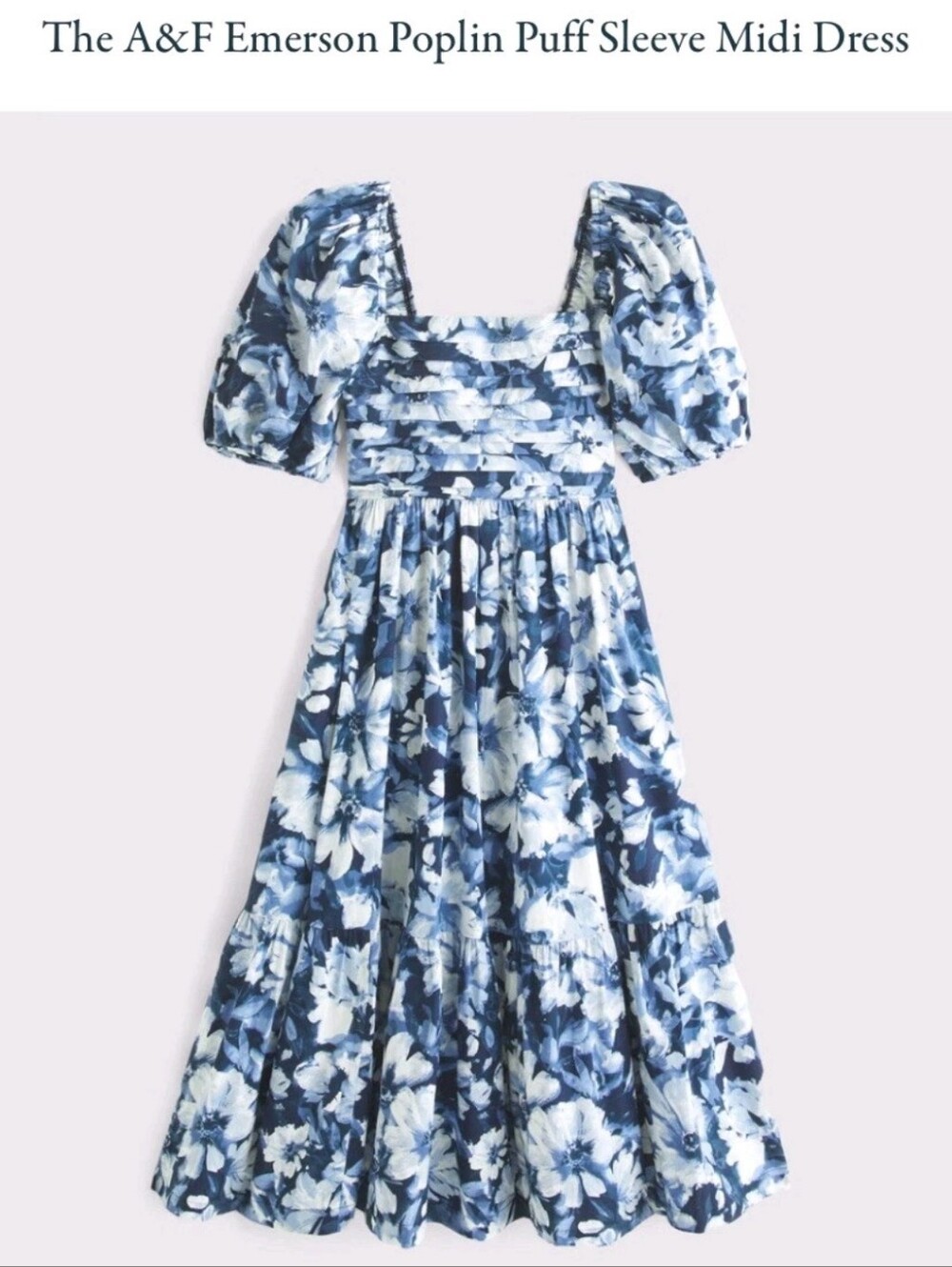 ABERCROMBIE & FITCH | Emerson Poplin Puff Sleeve Midi Dress Blue Floral Sz XLP - Picture 3 of 9